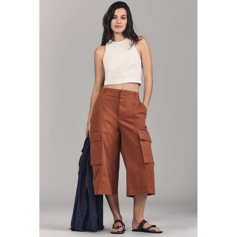 Maeve Cargo Long Bermuda Shorts Rust Orange Culottes Wide Leg Crop Pants Size 6 - Picture 2 of 9